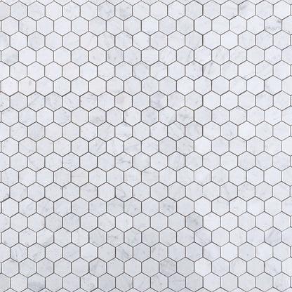 Elysium Tiles Hexagon Carrara Polished (2" x 2" pieces) 12" x 12" Marble Mosaic Tile