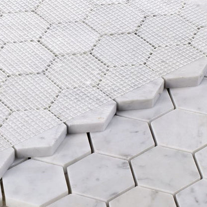 Elysium Tiles Hexagon Carrara Polished (2" x 2" pieces) 12" x 12" Marble Mosaic Tile