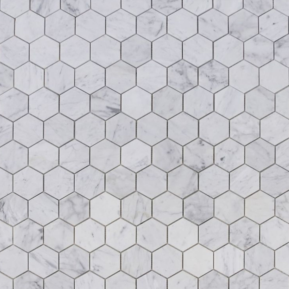 Elysium Tiles Hexagon Carrara Polished (3" x 3" pieces) 10" x 11.5" Marble Mosaic Tile