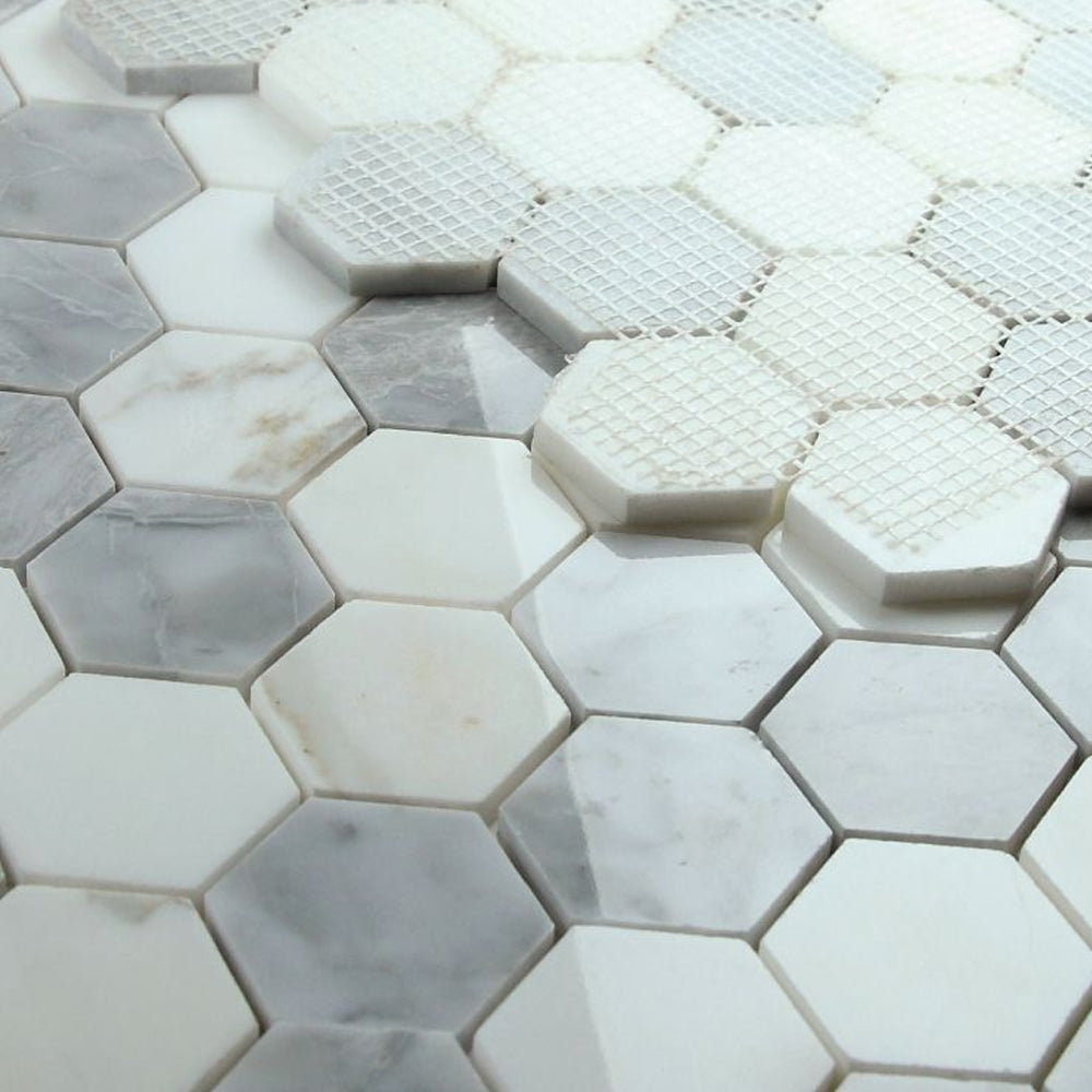 Elysium Tiles Hexagon City Grey (2" x 2" pieces) 11.75" x 12" Marble Mosaic Tile