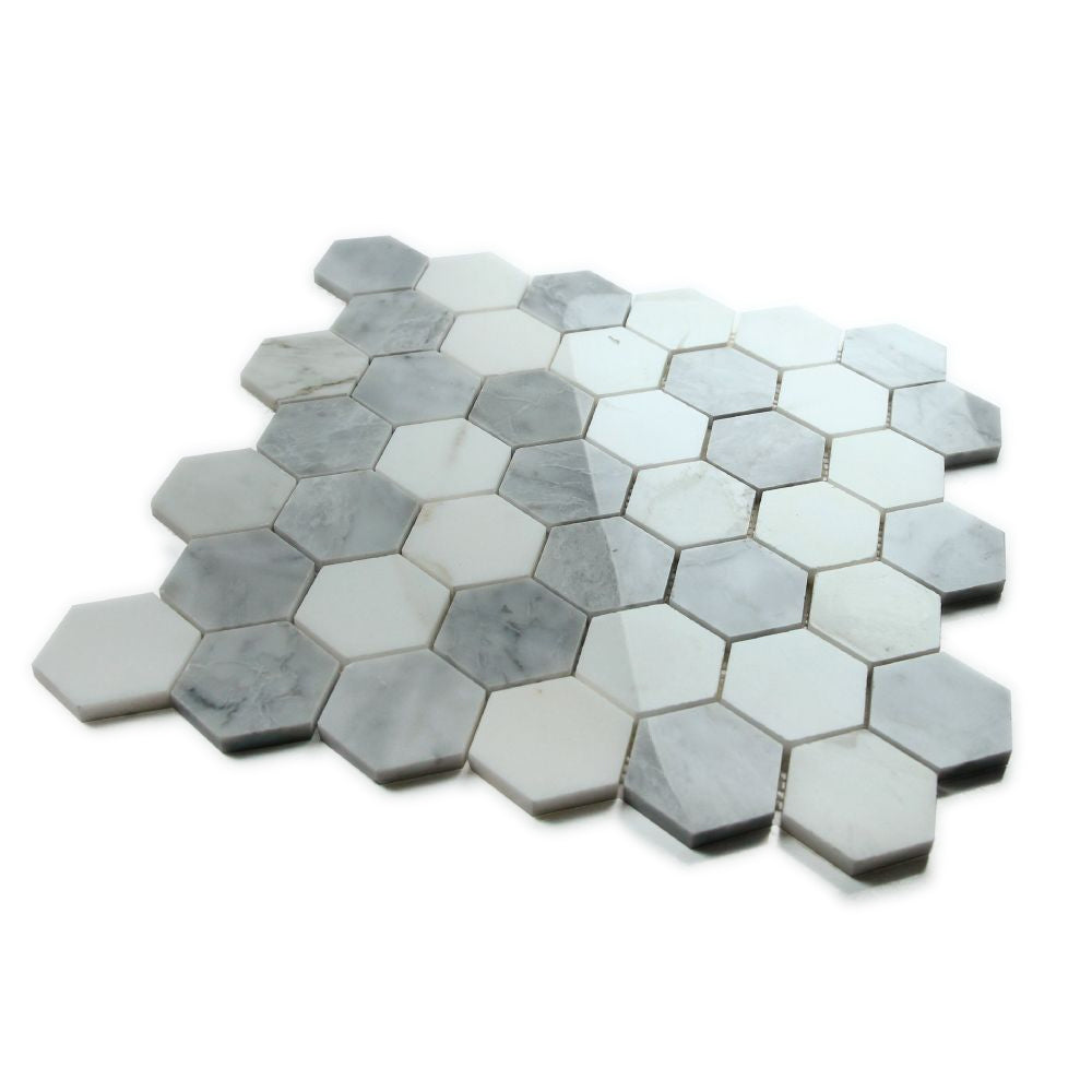 Elysium Tiles Hexagon City Grey (2" x 2" pieces) 11.75" x 12" Marble Mosaic Tile