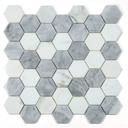 Elysium Tiles Hexagon City Grey (2" x 2" pieces) 11.75" x 12" Marble Mosaic Tile