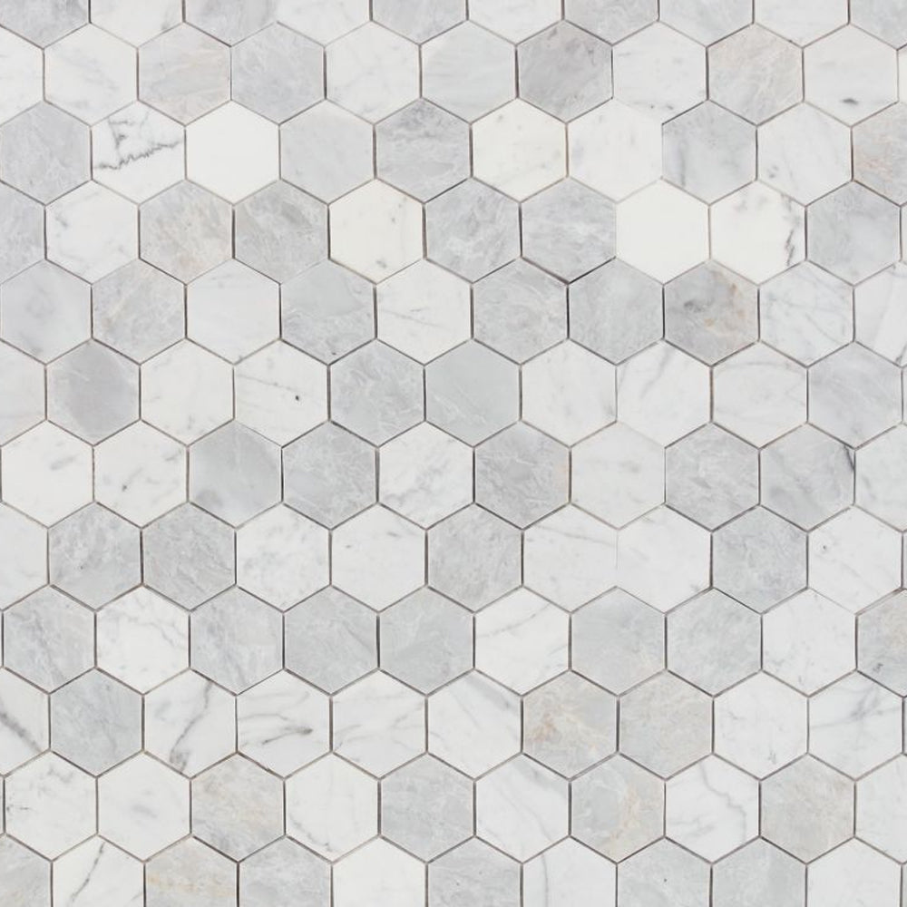 Elysium Tiles Hexagon City Grey (3" x 3" pieces) 10.25" x 11.75" Marble Mosaic Tile