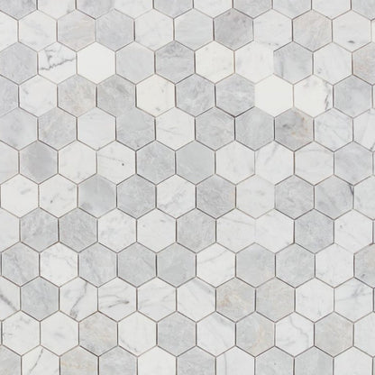 Elysium Tiles Hexagon City Grey (3" x 3" pieces) 10.25" x 11.75" Marble Mosaic Tile