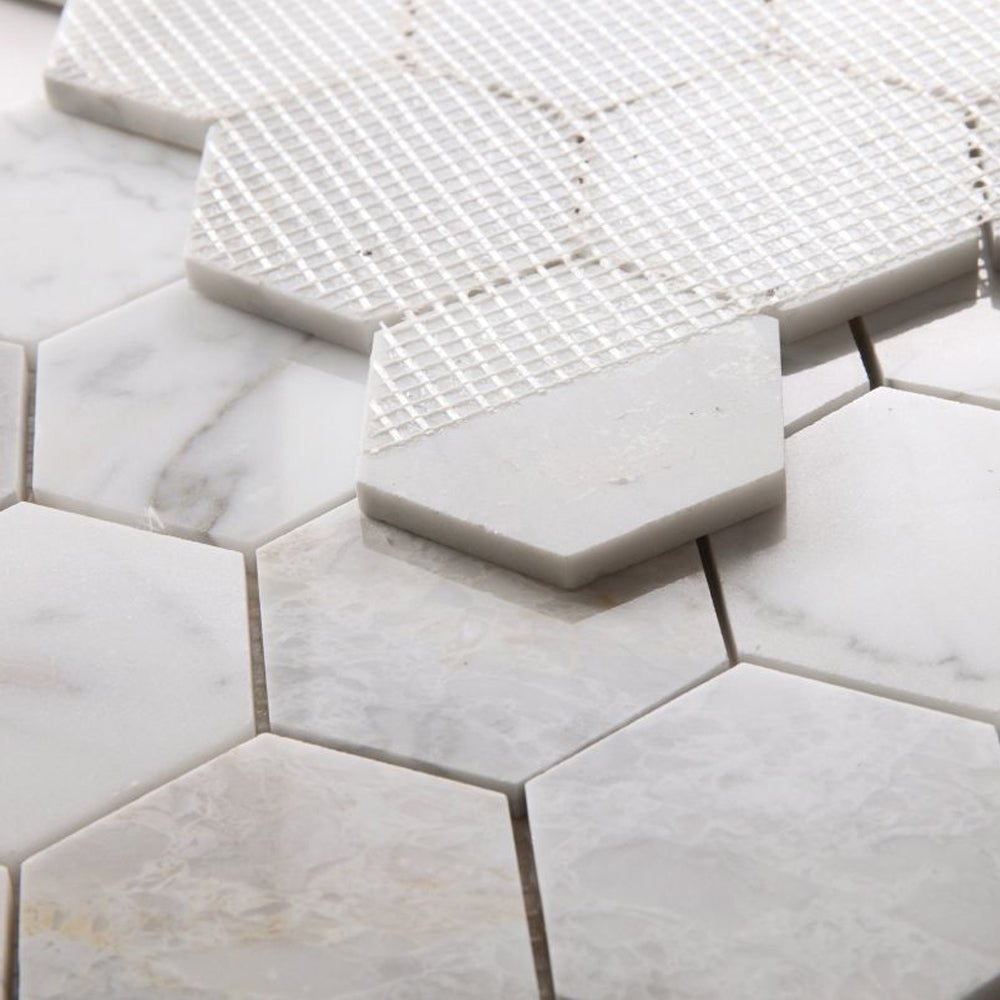 Elysium Tiles Hexagon City Grey (3" x 3" pieces) 10.25" x 11.75" Marble Mosaic Tile