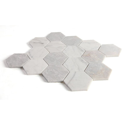 Elysium Tiles Hexagon City Grey (3" x 3" pieces) 10.25" x 11.75" Marble Mosaic Tile