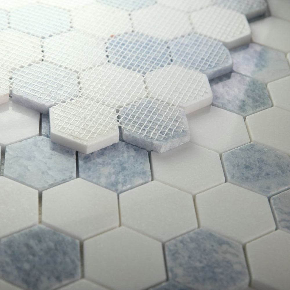 Elysium Tiles Hexagon Crystal Ocean (2" x 2" pieces) 11.75" x 12" Marble Mosaic Tile