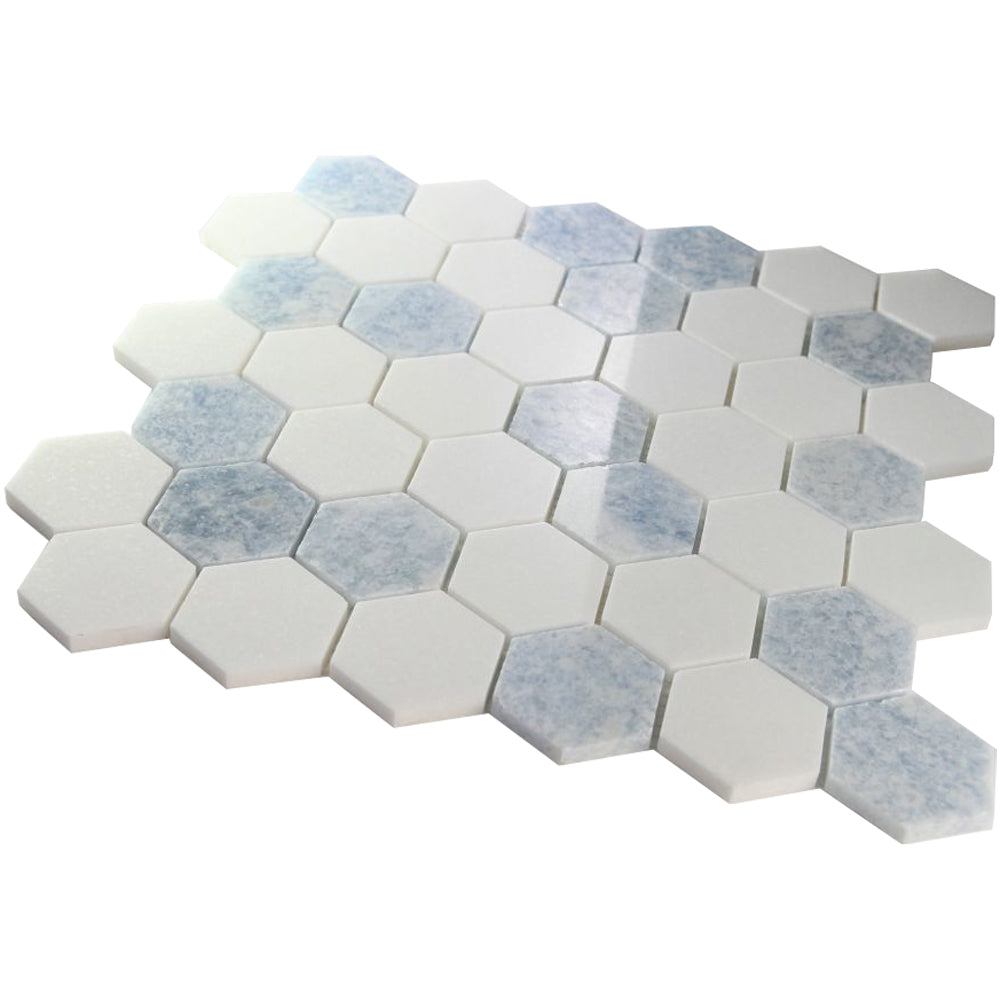 Elysium Tiles Hexagon Crystal Ocean (2" x 2" pieces) 11.75" x 12" Marble Mosaic Tile