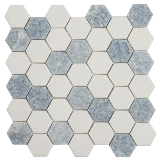 Elysium Tiles Hexagon Crystal Ocean (2" x 2" pieces) 11.75" x 12" Marble Mosaic Tile