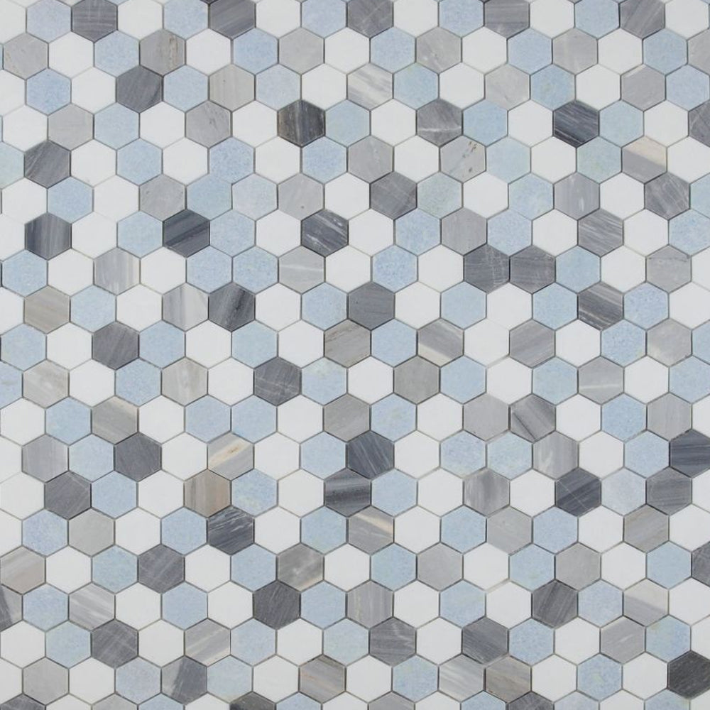 Elysium Tiles Hexagon Deep Ocean (2" x 2" pieces) 11.75" x 12" Marble Mosaic Tile