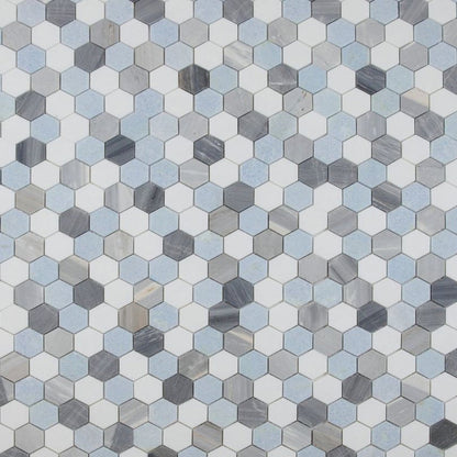 Elysium Tiles Hexagon Deep Ocean (2" x 2" pieces) 11.75" x 12" Marble Mosaic Tile