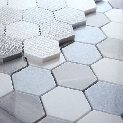 Elysium Tiles Hexagon Deep Ocean (2" x 2" pieces) 11.75" x 12" Marble Mosaic Tile