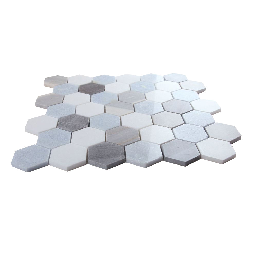 Elysium Tiles Hexagon Deep Ocean (2" x 2" pieces) 11.75" x 12" Marble Mosaic Tile