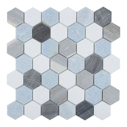 Elysium Tiles Hexagon Deep Ocean (2" x 2" pieces) 11.75" x 12" Marble Mosaic Tile