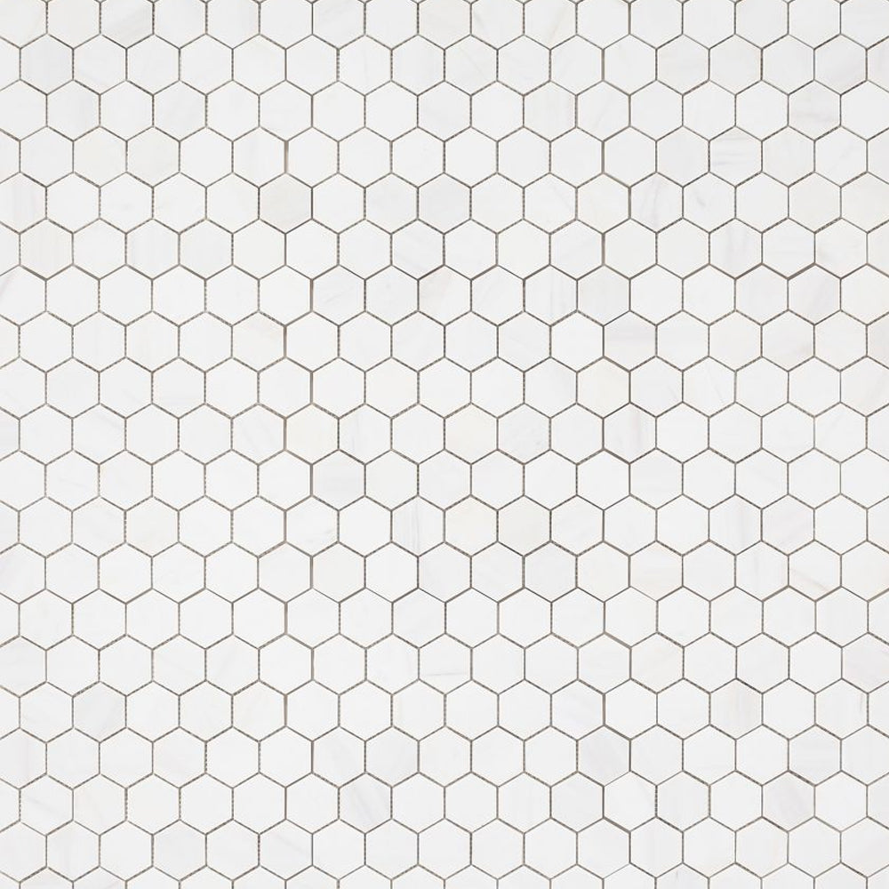 Elysium Tiles Hexagon Dolomite Honed (2" x 2" pieces) 12" x 12" Marble Mosaic Tile