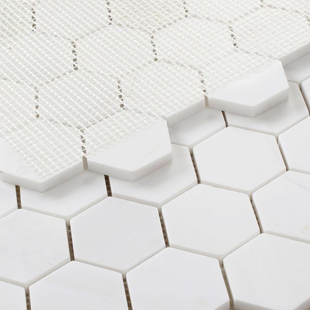 Elysium Tiles Hexagon Dolomite Honed (2" x 2" pieces) 12" x 12" Marble Mosaic Tile