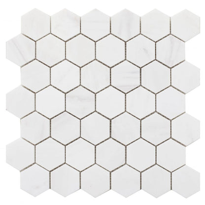 Elysium Tiles Hexagon Dolomite Honed (2" x 2" pieces) 12" x 12" Marble Mosaic Tile