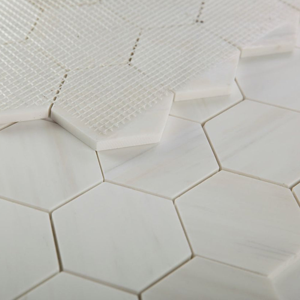 Elysium Tiles Hexagon Dolomite Honed (3" x 3" pieces) 10.25" x 11.75" Marble Mosaic Tile