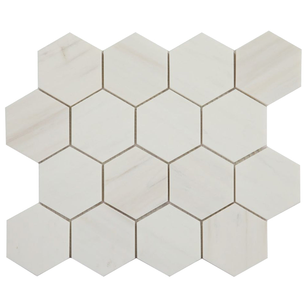 Elysium Tiles Hexagon Dolomite Honed (3" x 3" pieces) 10.25" x 11.75" Marble Mosaic Tile