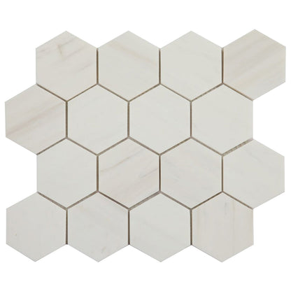 Elysium Tiles Hexagon Dolomite Honed (3" x 3" pieces) 10.25" x 11.75" Marble Mosaic Tile