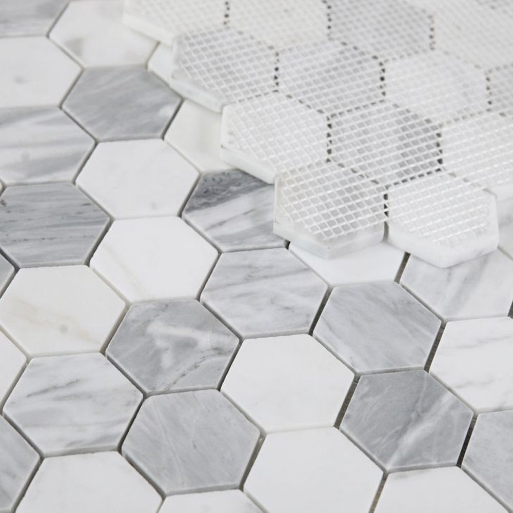 Elysium Tiles Hexagon Dusk (2" x 2" pieces) 11.75" x 12" Marble Mosaic Tile