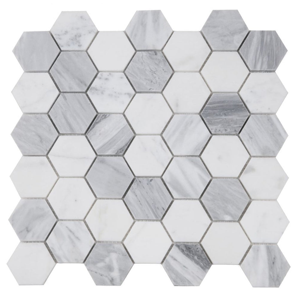 Elysium Tiles Hexagon Dusk (2" x 2" pieces) 11.75" x 12" Marble Mosaic Tile