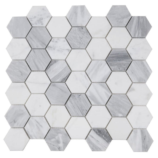 Elysium Tiles Hexagon Dusk (2" x 2" pieces) 11.75" x 12" Marble Mosaic Tile