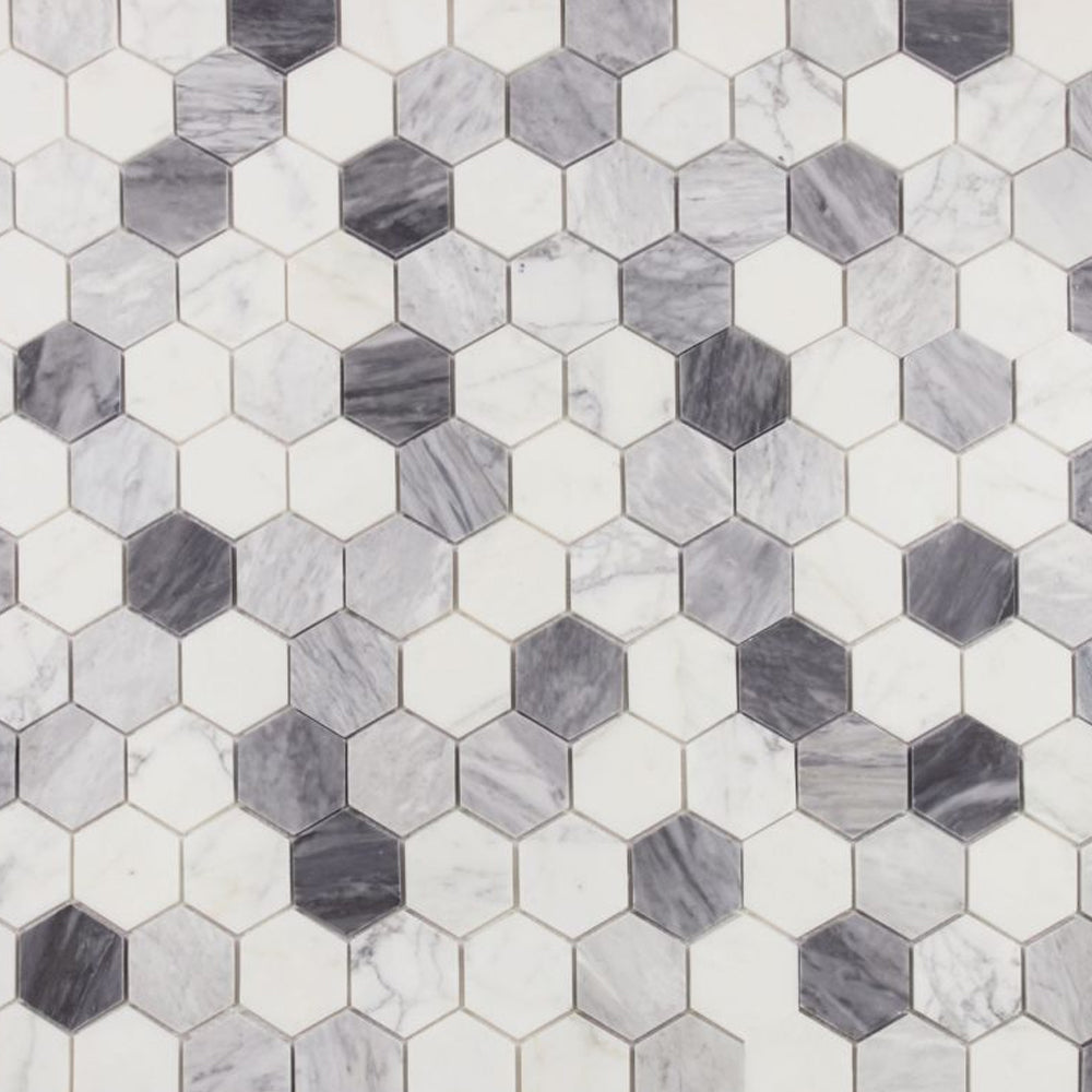 Elysium Tiles Hexagon Dusk (3" x 3" pieces) 10" x 11.5" Marble Mosaic Tile