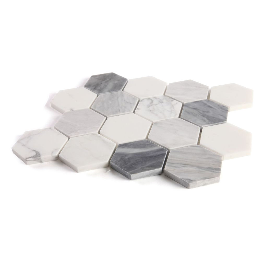 Elysium Tiles Hexagon Dusk (3" x 3" pieces) 10" x 11.5" Marble Mosaic Tile