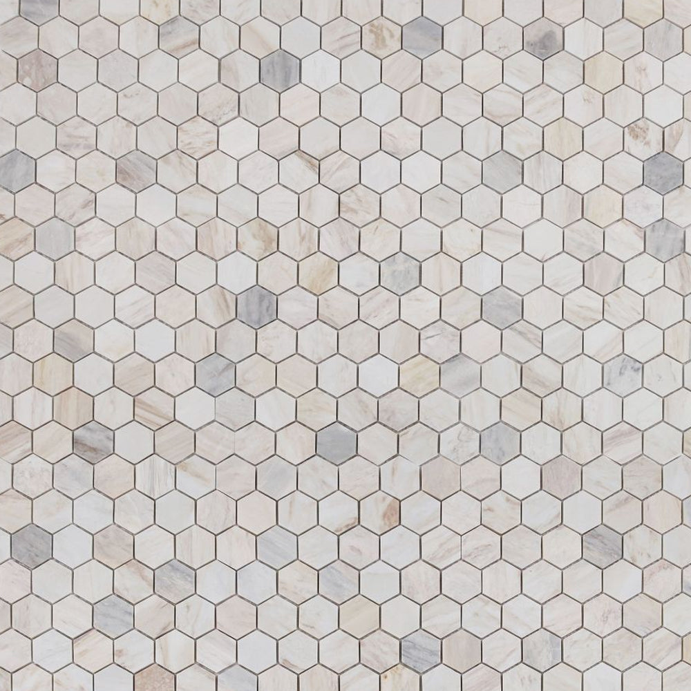 Elysium Tiles Hexagon Eura Honed (2" x 2" pieces) 11.75" x 12" Marble Mosaic Tile