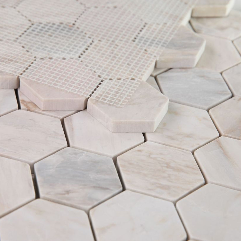 Elysium Tiles Hexagon Eura Honed (2" x 2" pieces) 11.75" x 12" Marble Mosaic Tile