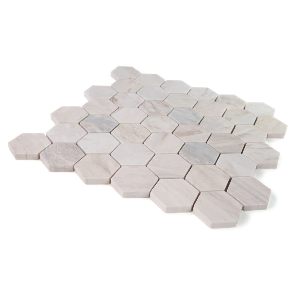 Elysium Tiles Hexagon Eura Honed (2" x 2" pieces) 11.75" x 12" Marble Mosaic Tile