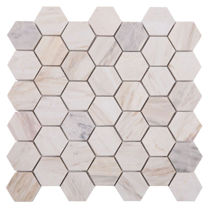 Elysium Tiles Hexagon Eura Honed (2" x 2" pieces) 11.75" x 12" Marble Mosaic Tile