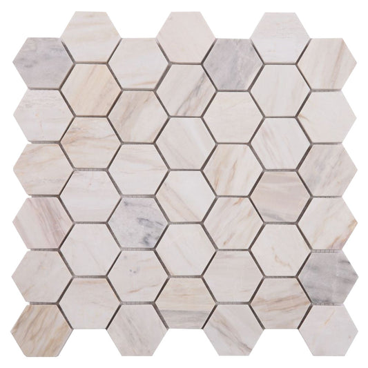 Elysium Tiles Hexagon Eura Honed (2" x 2" pieces) 11.75" x 12" Marble Mosaic Tile