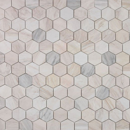 Elysium Tiles Hexagon Eura Honed (3" x 3" pieces) 10" x 11.25" Marble Mosaic Tile