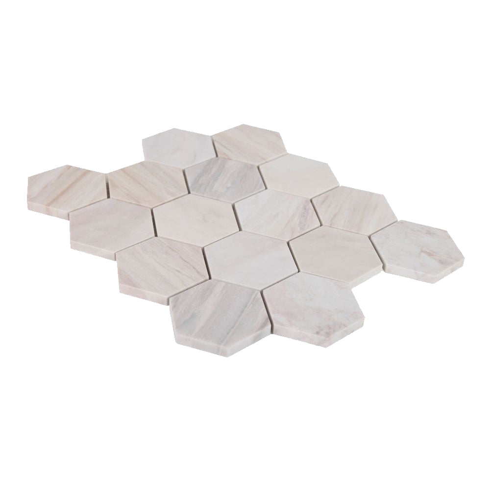 Elysium Tiles Hexagon Eura Honed (3" x 3" pieces) 10" x 11.25" Marble Mosaic Tile