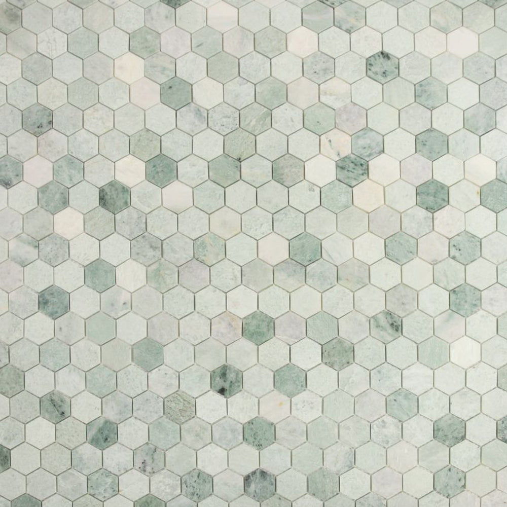 Elysium Tiles Hexagon Green (2" x 2" pieces) 11.75" x 12" Marble Mosaic Tile