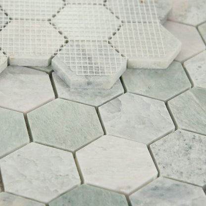 Elysium Tiles Hexagon Green (2" x 2" pieces) 11.75" x 12" Marble Mosaic Tile