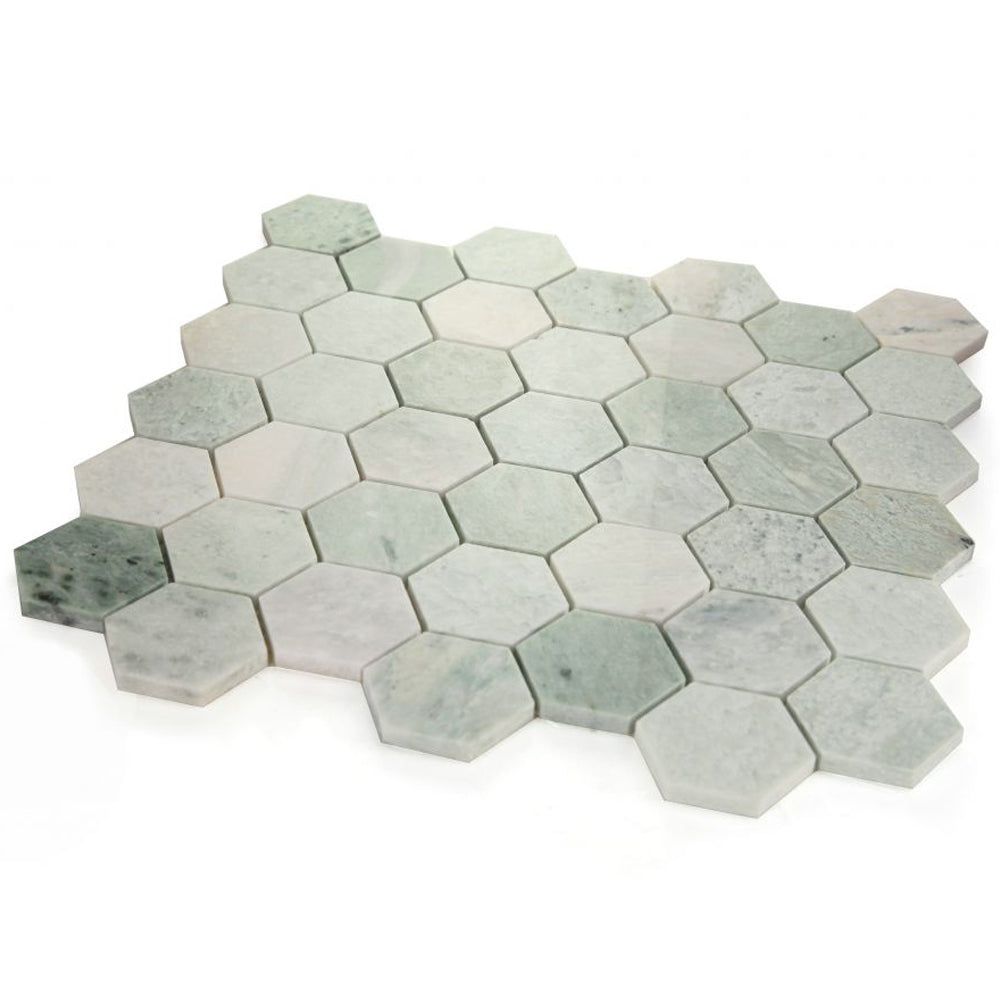 Elysium Tiles Hexagon Green (2" x 2" pieces) 11.75" x 12" Marble Mosaic Tile