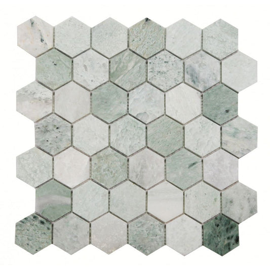 Elysium Tiles Hexagon Green (2" x 2" pieces) 11.75" x 12" Marble Mosaic Tile