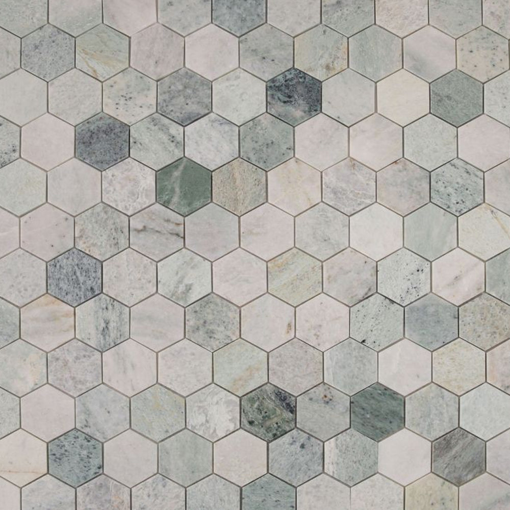 Elysium Tiles Hexagon Green (3" x 3" pieces) 10.25" x 11.75" Marble Mosaic Tile