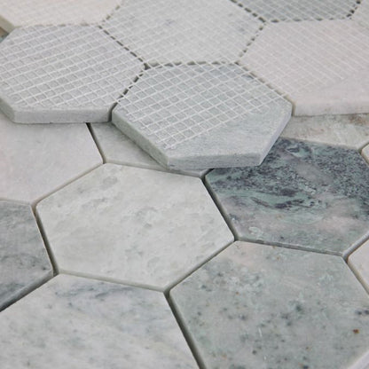 Elysium Tiles Hexagon Green (3" x 3" pieces) 10.25" x 11.75" Marble Mosaic Tile