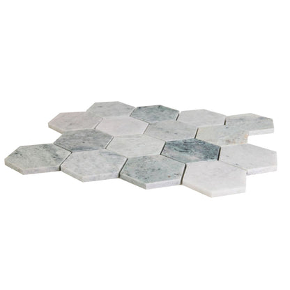 Elysium Tiles Hexagon Green (3" x 3" pieces) 10.25" x 11.75" Marble Mosaic Tile