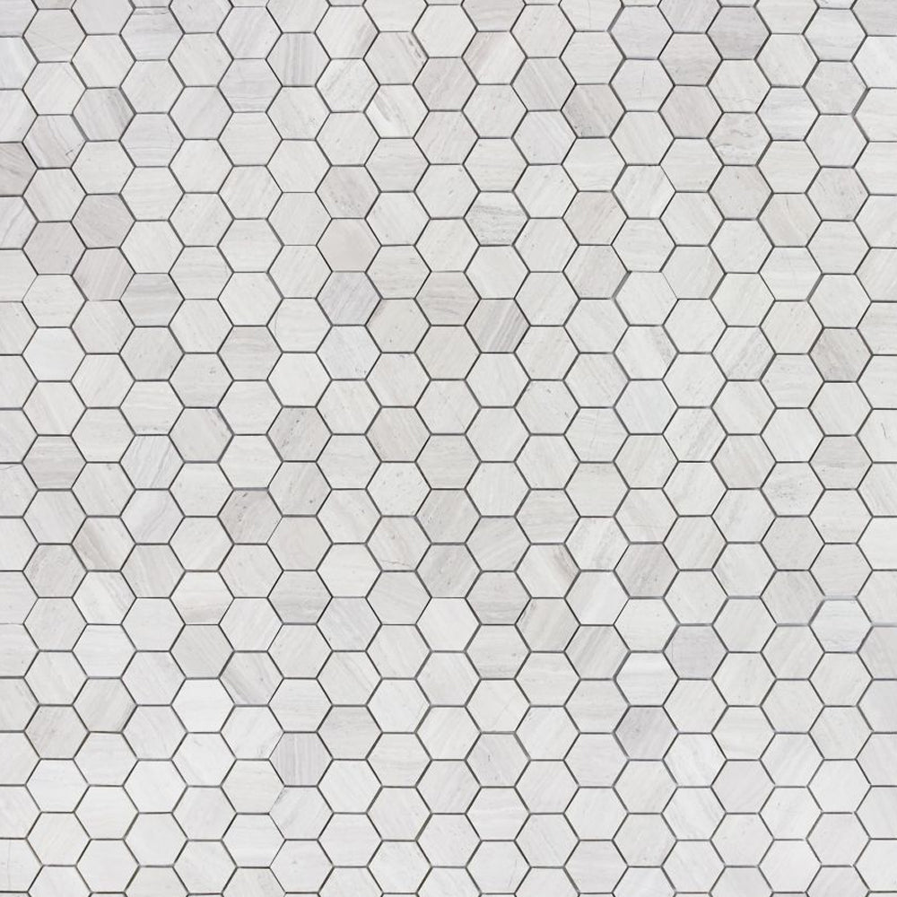 Elysium Tiles Hexagon Grey (2" x 2" pieces) 12" x 12" Marble Mosaic Tile