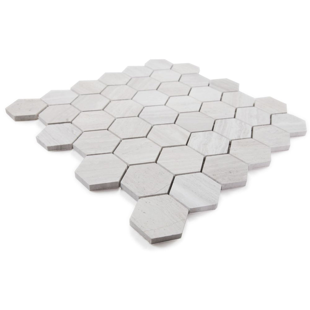 Elysium Tiles Hexagon Grey (2" x 2" pieces) 12" x 12" Marble Mosaic Tile