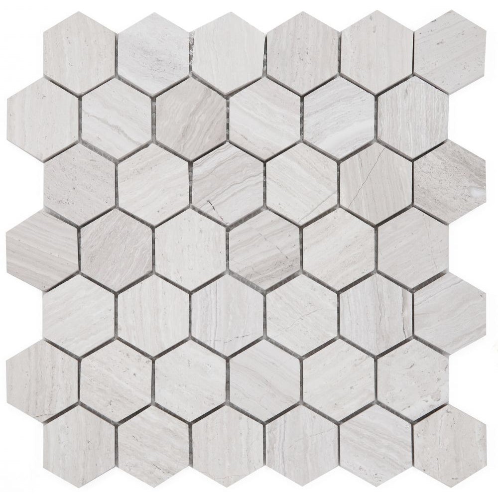 Elysium Tiles Hexagon Grey (2" x 2" pieces) 12" x 12" Marble Mosaic Tile