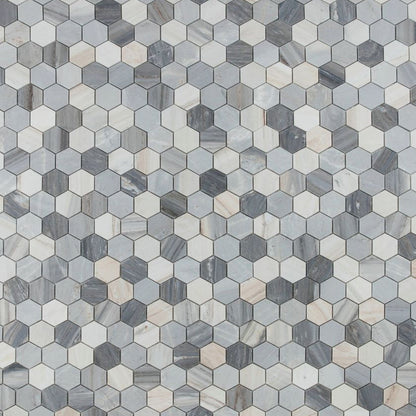 Elysium Tiles Hexagon Italian Blue (2" x 2" pieces) 11.75" x 12" Marble Mosaic Tile