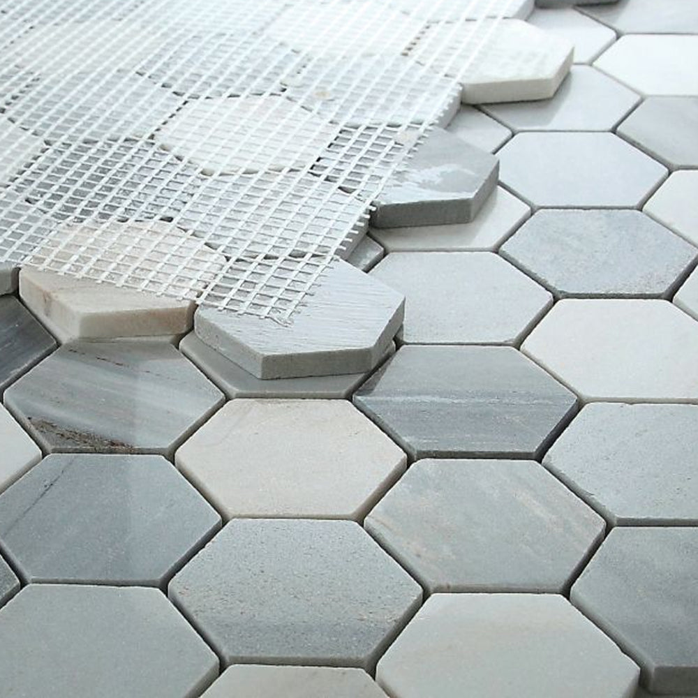 Elysium Tiles Hexagon Italian Blue (2" x 2" pieces) 11.75" x 12" Marble Mosaic Tile