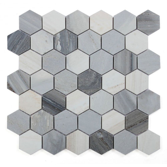 Elysium Tiles Hexagon Italian Blue (2" x 2" pieces) 11.75" x 12" Marble Mosaic Tile