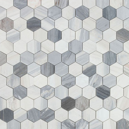 Elysium Tiles Hexagon Italian Blue (3" x 3" pieces) 10.25" x 11.75" Marble Mosaic Tile